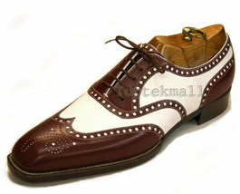 Handmade Men&#39;s Leather Oxfords Two Tone Brogue Stylish Dress Stylish Shoes-219 - £193.47 GBP