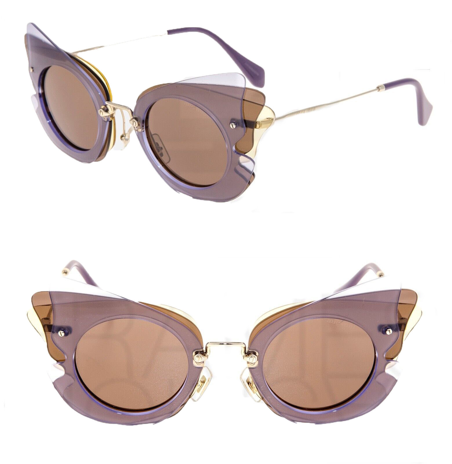 MIU MIU COLLECTION 02S Brown Lilac Gold Mirrored Butterfly Sunglasses MU... - $207.90