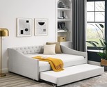 Full Upholstered Daybed With Twin-Size Trundle, Tufted Pull Out Sofa Bed... - $670.99