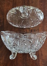 Vintage ~ Clear Cut Glass ~ Footed ~ Covered Candy Dish ~ Swirl w/Star Pattern - £29.96 GBP