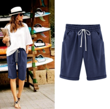 women summer pants high waisted shorts drawstring casual 4XL - $10.38