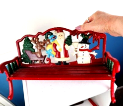 Department 56 Christmas Bench Santa Reindeer Snowman Cast Iron Doll Bench - $55.43