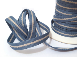 3/8" 1cm - HeavyDuty Grayish Blue Smoke Blue Khaki Stripe Grosgrain Ribbon GR13 - £5.58 GBP+