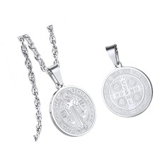 Stainless Steel Saint Benedict Medal Necklace, for - $80.48 CAD