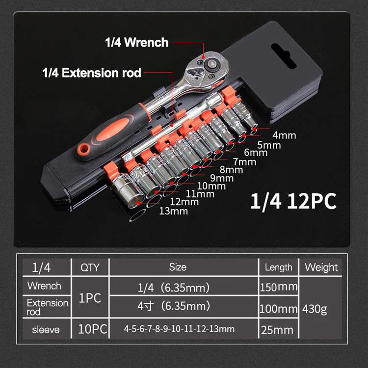 Funtionn 12pcs ratchet wrench set 1 4 3 8 1 2 auto repair spanner tools hex thumb155 crop