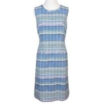 Talbots Dress Womens 6 Blue Tweed Striped Sheath Sleeveless Lined Career Office - £35.37 GBP