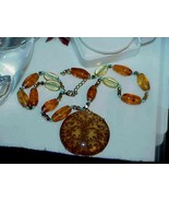 Vintage 20&quot; Murano Glass Amber Filigree Gold Bead Pendant chain Long Nec... - €46,43 EUR