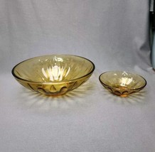 Serving Bowls Chip &amp; Dip Hazel Atlas Lyric Gold Amber Glass Mid-Century Modern - $13.46