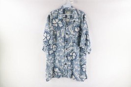 Vintage 90s Streetwear Mens XL Floral Hawaiian Bowling Camp Button Shirt Blue - £39.21 GBP