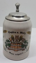 Vtg Zinn Pewter Lid Beer Stein Mug Barware Hopfen U Malz Gott Erhalt&#39;s G... - £19.22 GBP