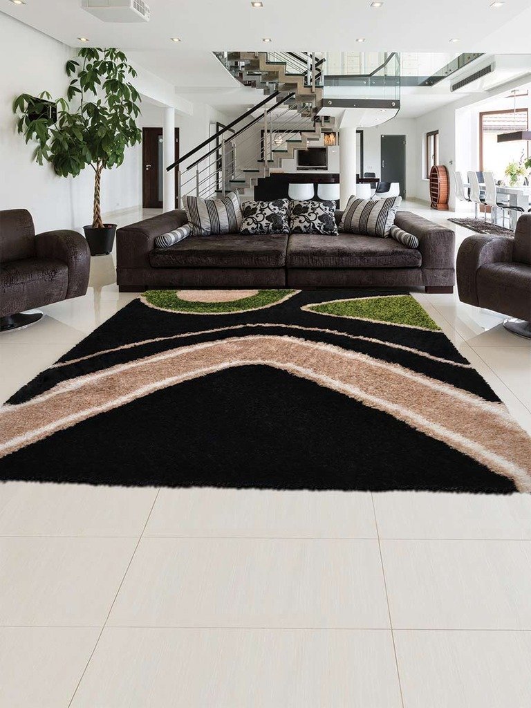 Rugsotic Carpets Contemporary Hand-Tufted Shaggy Polyester Rug Black K00046 - $145.00