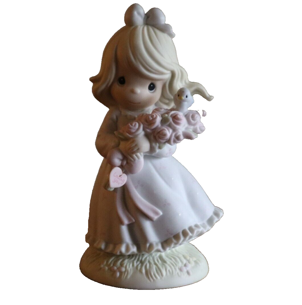 Precious Moments "You Are My Happiness" 1991 Vintage Girl Flower Bird 526185 - $9.00