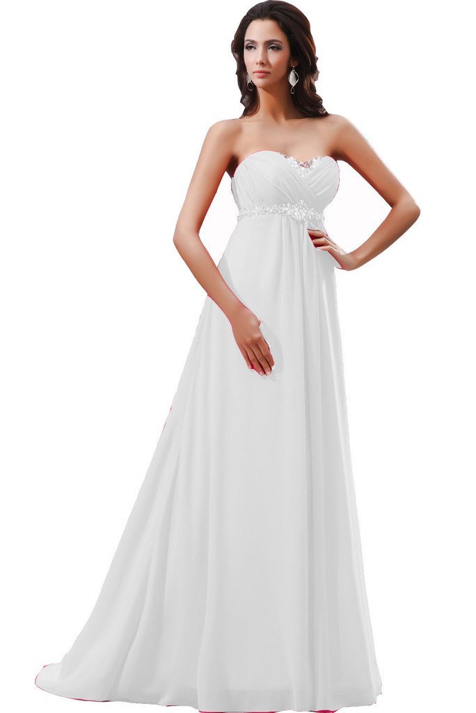 Kivary Women's Long Empire Crystals Prom Evening Dresses White US 22W