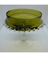 Vintage Empoli Glass Compote Avocado Green Candy Dish Rigaree Edge Botto... - $46.36