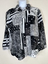 NWT DG2 Diane Gilman Button-Up Shirt Gray Paisley Star Long Sleeve Women Plus 1X - £22.66 GBP