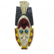 Vintage Hand Carved And Painted Wooden African Tribal Wall Hanging Mask - £24.77 GBP