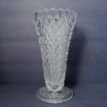 Vintage Indiana Glass Diamond Point Clear Glass 7.75&quot; Footed Vase  - $18.00