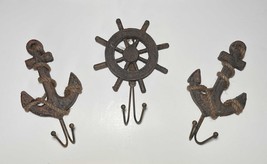 Scratch &amp; Dent Set of 3 Weathered Finish Anchor and Wheel Nautical Wall ... - $22.76