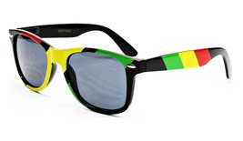 Dweebzilla Rasta Stripes Square Sunglasses Jamaican Colors, Black, Green, Yellow - £9.25 GBP