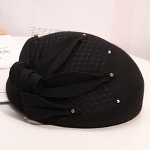 Fedoras Hats For Women Elegant Flower Black Pillbox Hat  Felt Hat Vintage Weddin - £67.52 GBP