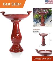 25" Tall Outdoor Ceramic Antique Pedestal Birdbath with 2 Bird Figurines... - $133.00