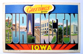 Greetings From Fort Burlington Iowa Large Letter Postcard Linen Curt Teich 1945 - £5.69 GBP