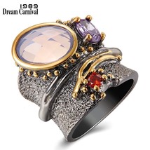 DreamCarnival 1989 New Arrival Binding Look Wedding Ring for Women Black Gold Co - £20.68 GBP