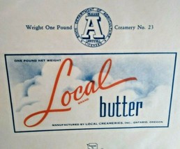 Butter Wrapper Local Brand Oregon One Pound Vintage Original Label 1940&#39;s NOS - $23.40