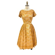 VTG 1960s Mr. Mort Gold Lace Cocktail Party Prom Dress Lined Tabit Zippe... - $2,363.97 MXN