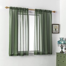 Dualife Hunter Green Short Sheer Curtains 54 Inch,Dark Forest Green, Set Of 2 - £30.04 GBP