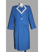VTG Henry Lee Blue &amp; White 2-Pc Dress &amp; Lined No-Collar 1-Button Jacket ... - $64.26 CAD