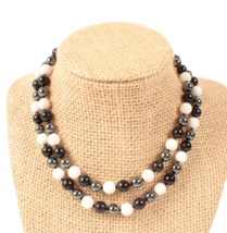 28 Inch Knotted Strand Necklace 8mm MOP Jet Hematite - £14.53 GBP