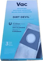Vac Fits Dirt Devil Type U Vacuum Cleaner Bags 3 Pack Allergen Media AA15071 - $11.88