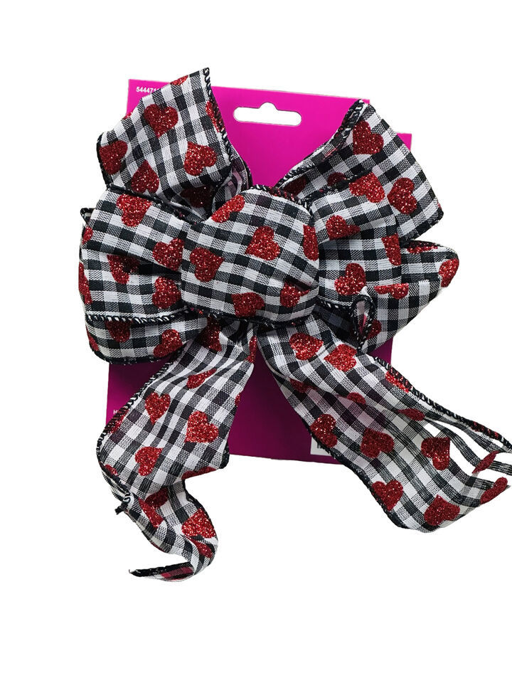 Buffalo Check &amp; Glitter Hearts Bow Valentines Day  7.5x10inches - $8.79