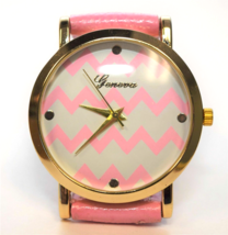 NEW Geneva 12613-LTPNK Women&#39;s Chevron Style Dial Light Pink Faux-Leather Watch - $13.81