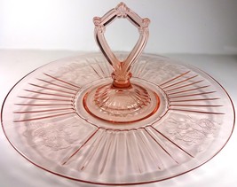 1930s Hocking Pink Depression Glass Mayfair Open Rose 11.5&quot;d Tidbit Serv... - $47.99