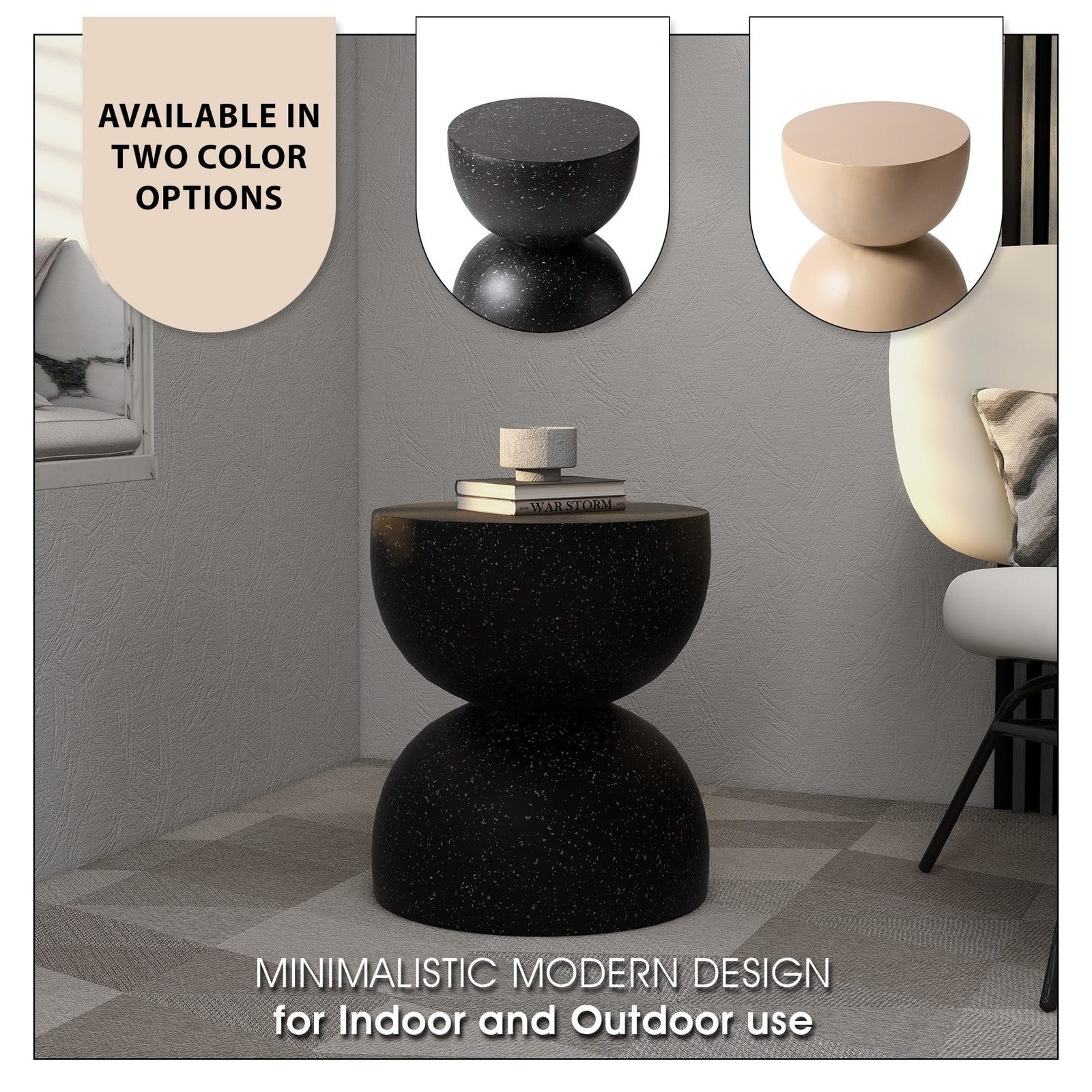 LeisureMod Minimalist Side Table Fiberstone Round Hourglass Accent End Table Sto Item image 13
