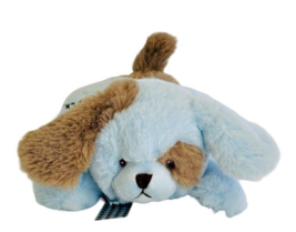 Bearington Baby Collection Puppy Dog Plush Blue Lovey Rattle Satin Belly 10 Inch - £8.33 GBP