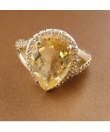 Citrine Cocktail Ring Vintage Sterling Silver Lemon Engagement Size 5 3/... - €97,01 EUR