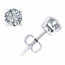 Real 14K White Gold 3 CT VVS1-G Lab-Grown Diamond Round Solitaire Stud Earrings - £1,068.17 GBP