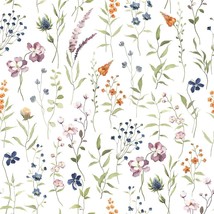 White Wildflowers Floral Plants Botanical Peel And Stick Wallpaper Self ... - $35.94