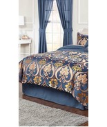 Luxury Curtains Drapery Valence Set Patina/Navy 42&quot;x 84&quot; - $691.32 MXN