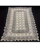 Beige 100% Cotton Handmade Fine Crochet Lace 54X72&quot;&quot; Tablecloth Vintage ... - £70.82 GBP