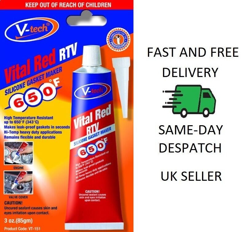 V-Tech High Temperature Vital Red RTV Silicone Instant Gasket Maker Tube... - $7.99