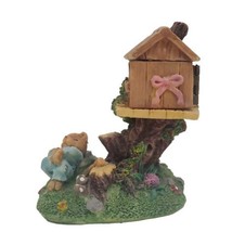 Vintage Resin Bear Treehouse Cottage Couple Opening Door 3&quot; Decoration - £15.81 GBP