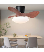 24&#39;&#39; Walnut Small Ceiling Fan With Lights And Remote Led 18W Modern Flush - £80.89 GBP