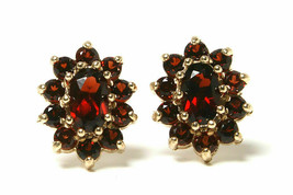 4.20Ct Simulated Garnet Women&#39;s Halo Stud Earrings 14K Yellow Gold Plated Silver - £79.37 GBP