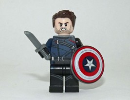Building Block Bucky Winter Soldier with shield Marvel Minifigure Custom - £4.80 GBP