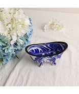 Klein Blue Marble Pattern Draining Soap Dish, Bathtub Shape Enamelware S... - $124.90 CAD