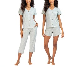 Lucky Brand Women&#39;s Plus Size 3X Green 3 Piece Capri Top Shorts Pajama S... - £15.56 GBP